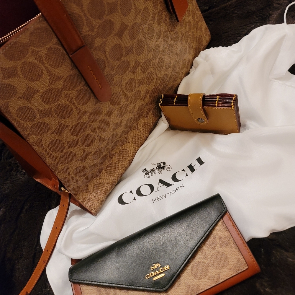 Coach full inclusions tote wallet and card holder with dust bag